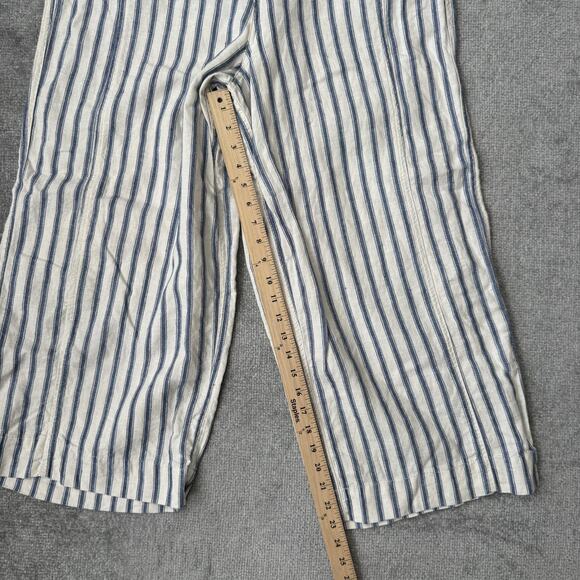 Tahari Pants Womens XL Blue Cream Stripe Linen Blend Wide Leg Cropped High Rise - Picture 8 of 11